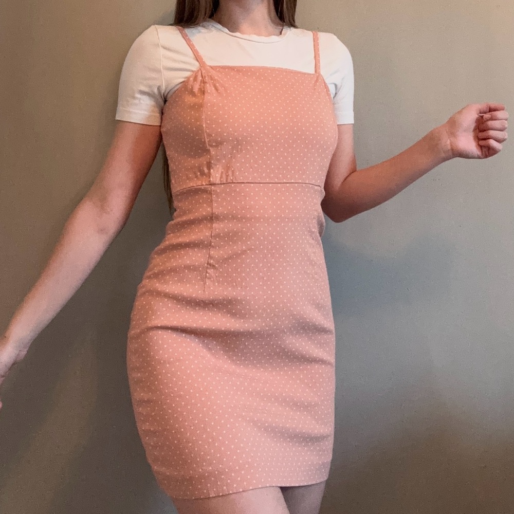 Forever 21 salmon pink w/white polka dots mini dress.